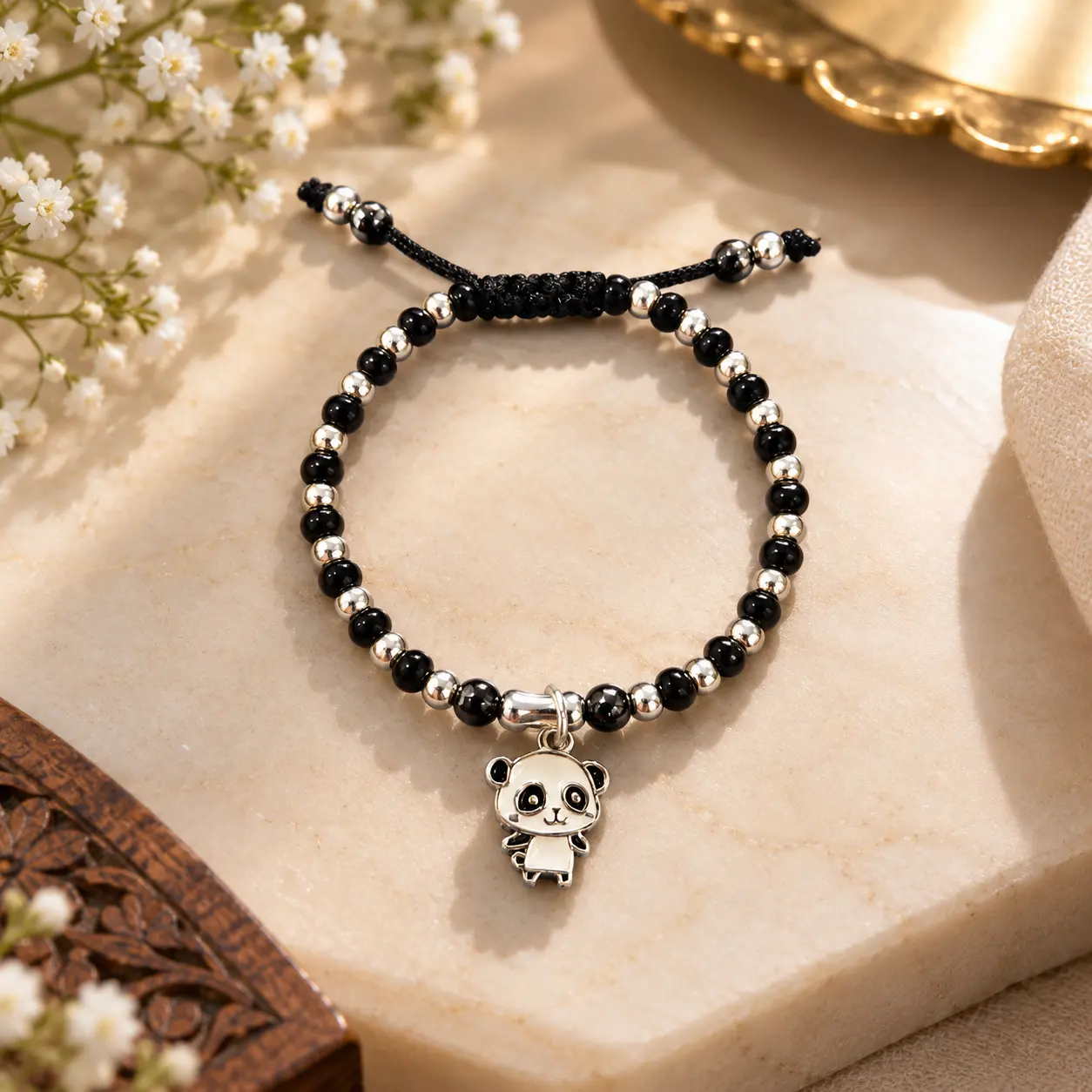 925 Silver Nazariya with Panda Motif – Black Beads – alternate view