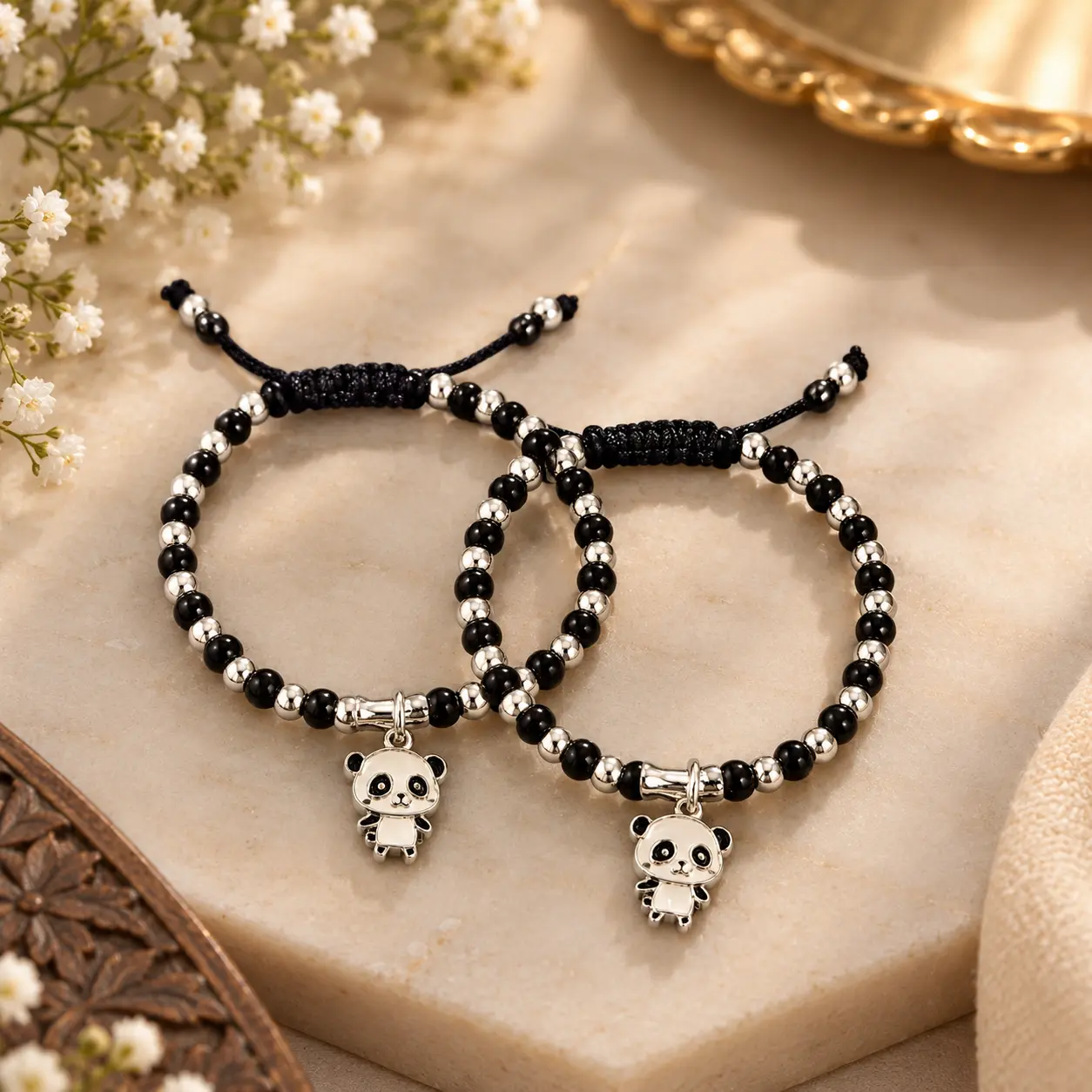 925 Silver Nazariya with Panda Motif – Black Beads