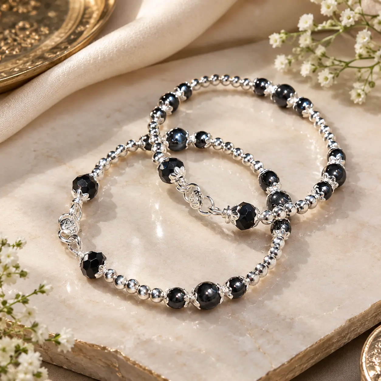 Fine Silver Black Beaded Bracelet for Kids | Silvra