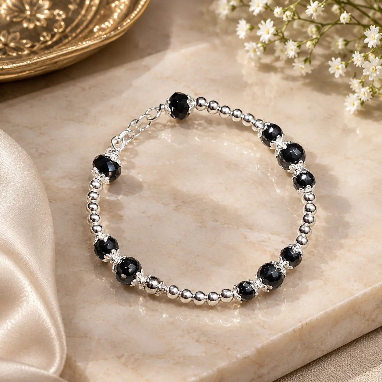 Fine Silver Black Beaded Bracelet for Kids | Silvra