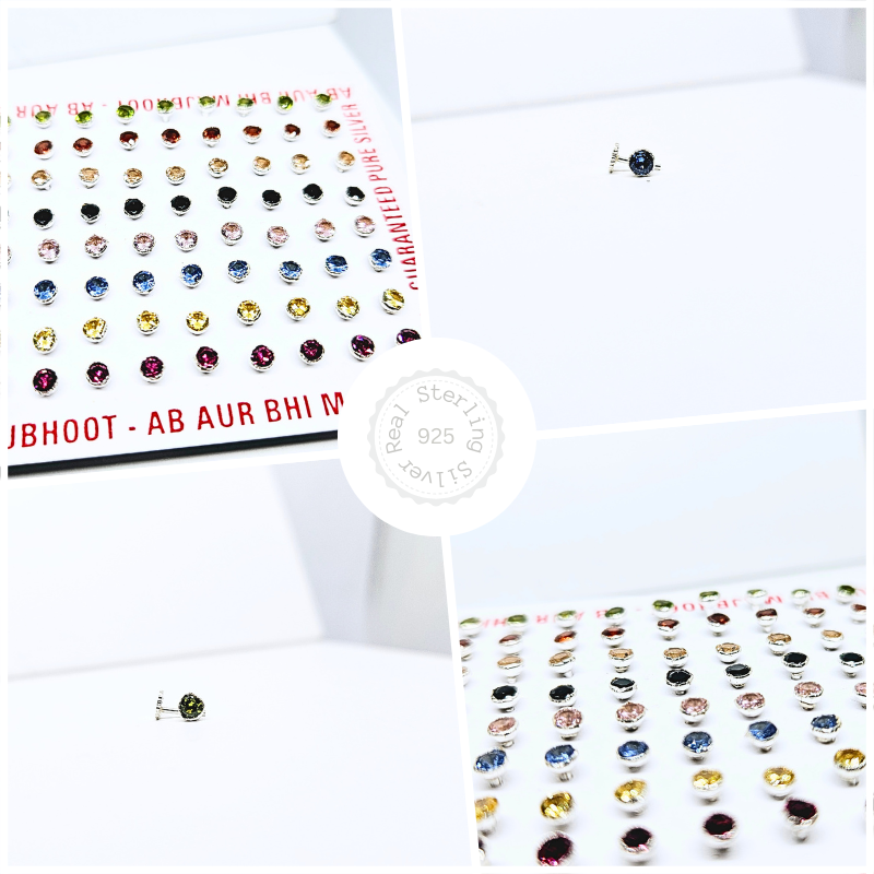 925 Silver Multicolour Single Stone Nose Pin