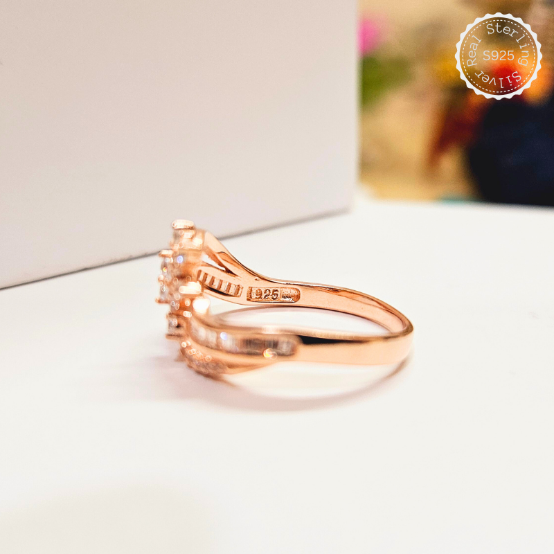 Premium Rose Gold 925 Silver Ring Floral Glory