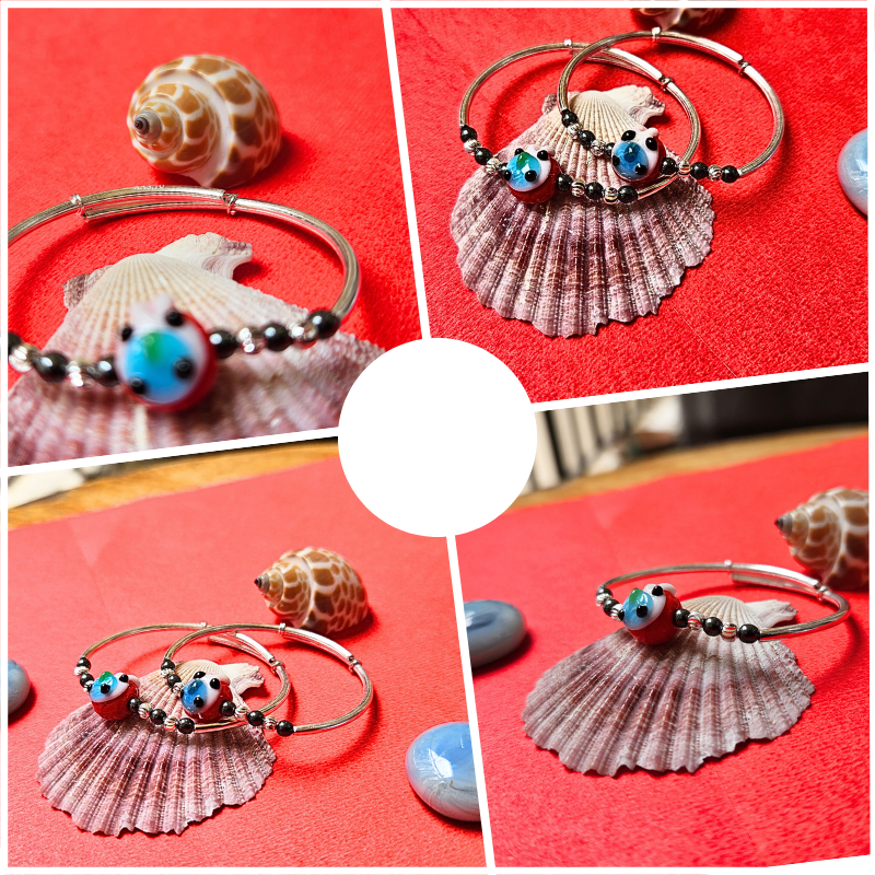 Silver Baccha Kada with Red Face Bead and Black Beads