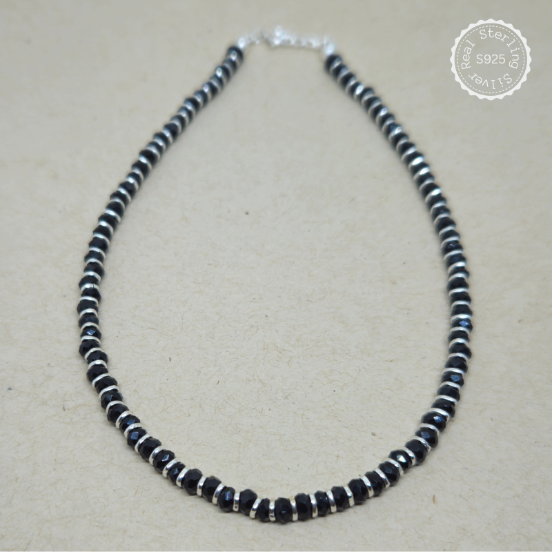 Black Beads Silver Anklet