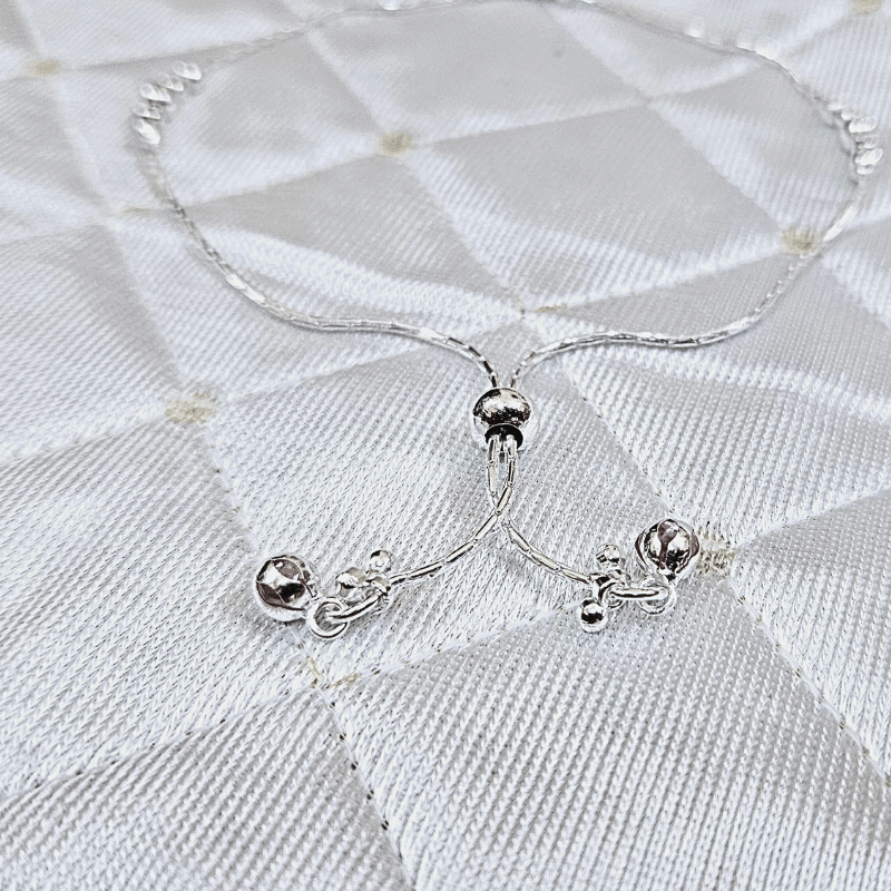 Silver Plain Dangles Adjustable Payal with Pink Dangles