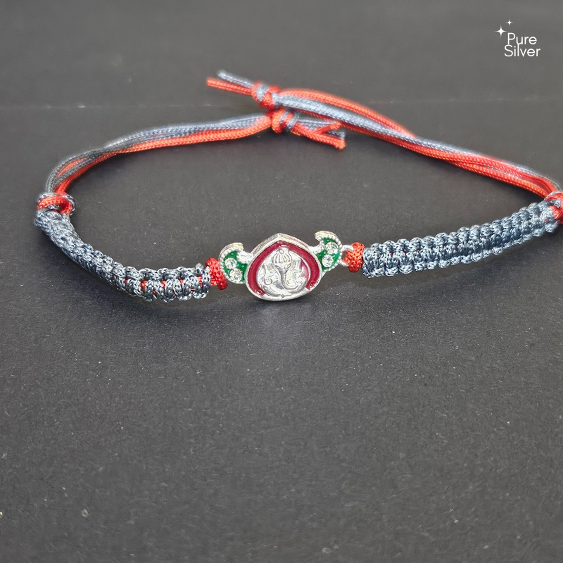 Shree Ganesh emblem Silver Rakhi