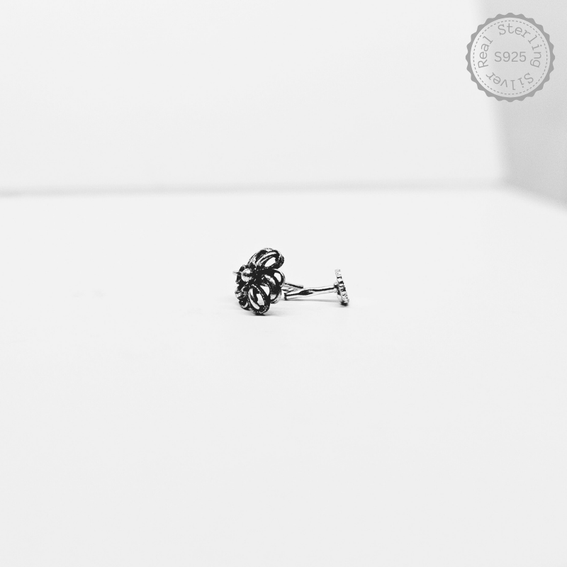 Premium 925 Silver Oxidized Floral 2 Nose Pin