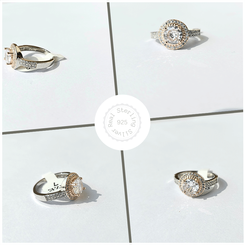Silver Zircon Stone Ring Rose Gold