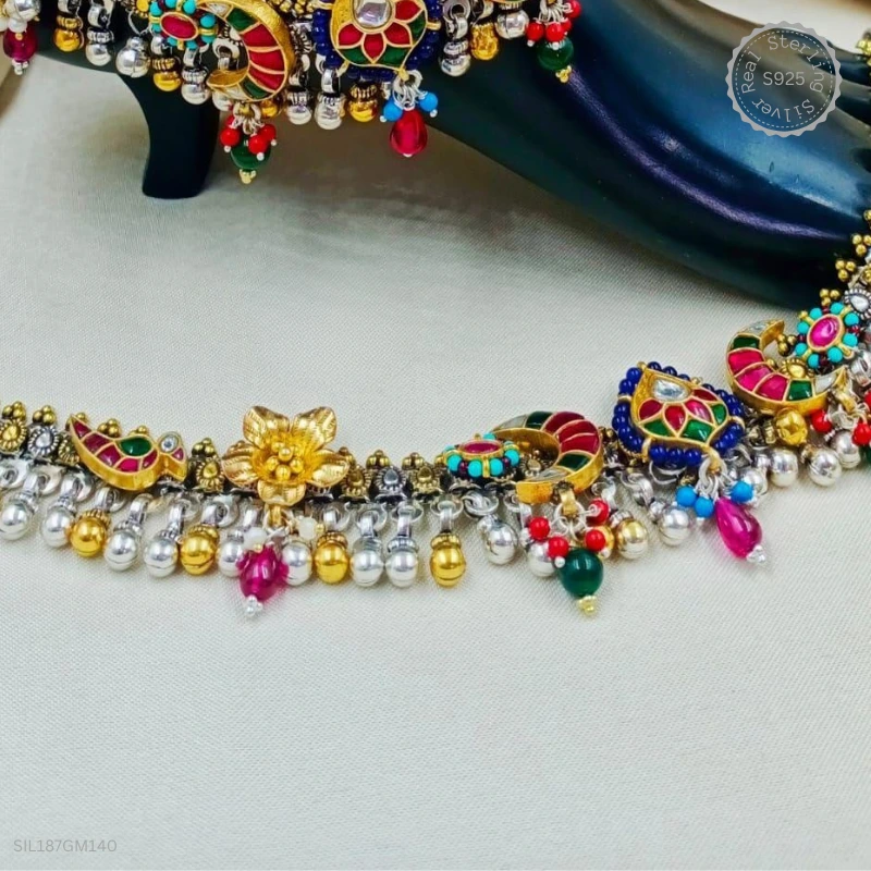 Handmade Fusion Anklets – Trendy & Ethnic Silver Anklet – alternate view