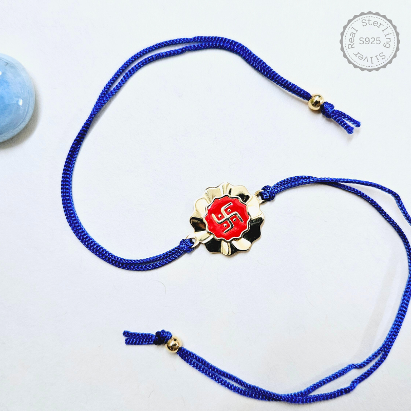 925 Silver Swastik Rakhi with Golden Plating