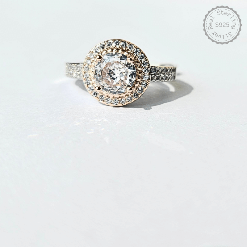 Silver Zircon Stone Ring Rose Gold – alternate view