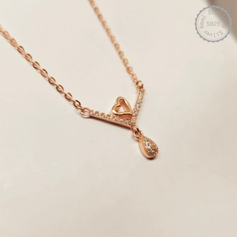 Premium Heart Rose Gold 925 Sterling Silver Pendent with Chain