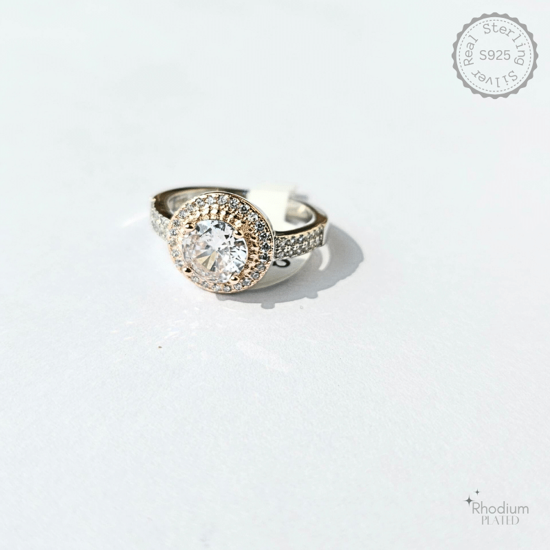 Silver Zircon Stone Ring Rose Gold