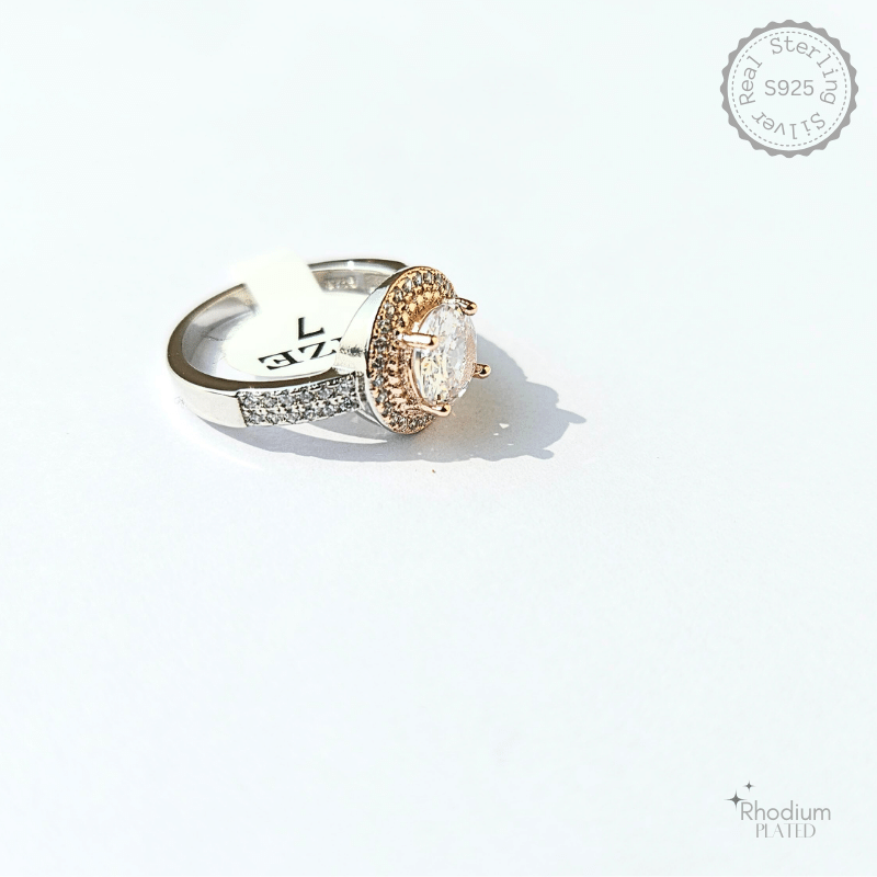 Silver Zircon Stone Ring Rose Gold