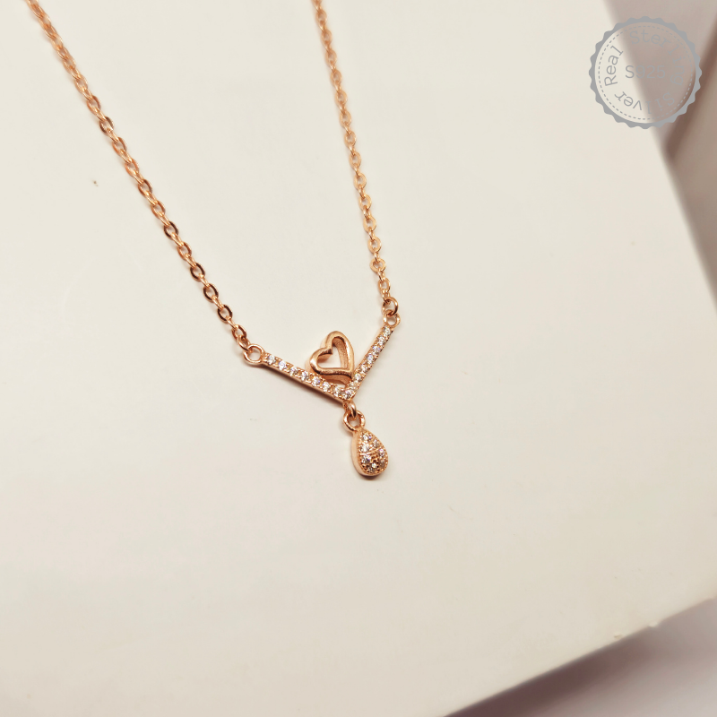 Premium Heart Rose Gold 925 Sterling Silver Pendent with Chain