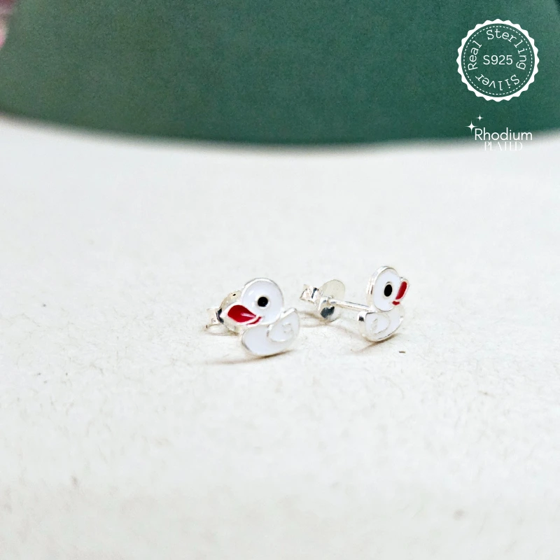Cute Duck Kids 925 Sterling Silver Earrings | Silvra™ – alternate view