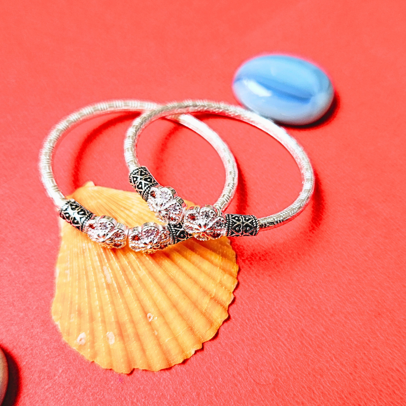 Silver Baby Kada with Blossom Oxidized Motifs - 2