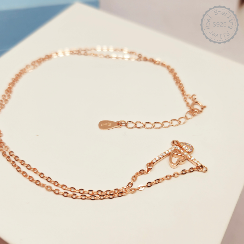 Premium Heart Rose Gold 925 Sterling Silver Pendent with Chain