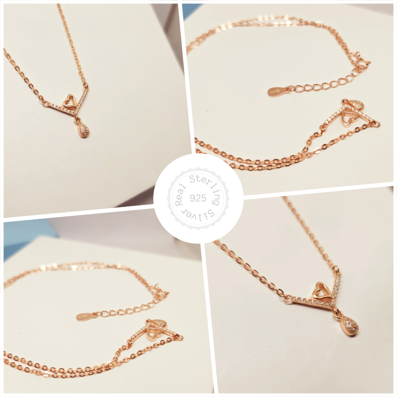 Premium Heart Rose Gold 925 Sterling Silver Pendent with Chain
