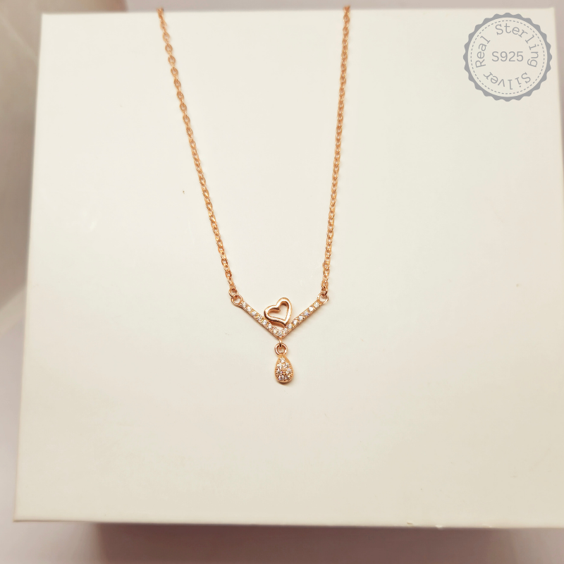 Premium Heart Rose Gold 925 Sterling Silver Pendent with Chain