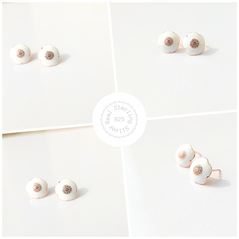 Flower with CZ 925 Silver Earrings