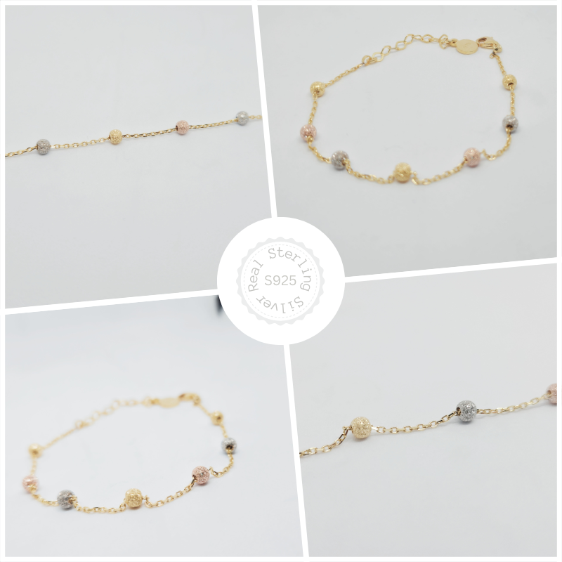 Matte Finish beads and tri-colour plating Bracelet