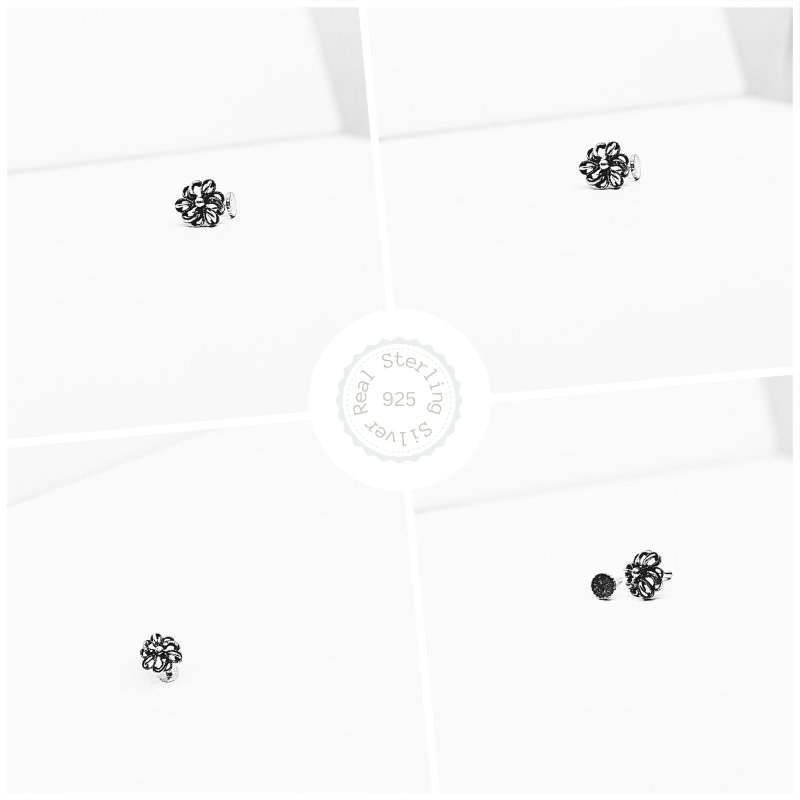 Premium 925 Silver Oxidized Floral 2 Nose Pin