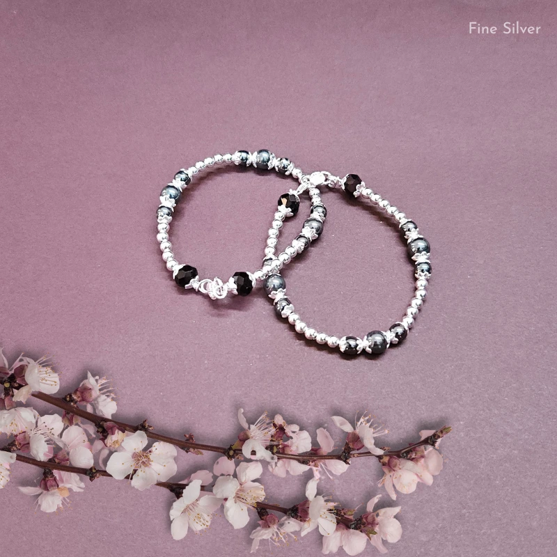 Fine Silver Black Beaded Bracelet for Kids | Silvra