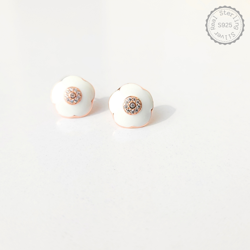 Flower with CZ 925 Silver Earrings – alternate view