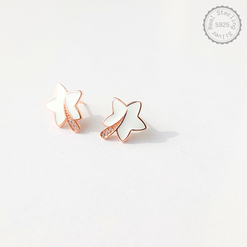 Rose Gold Flower CZ 925 Silver Earrings | Silvra™