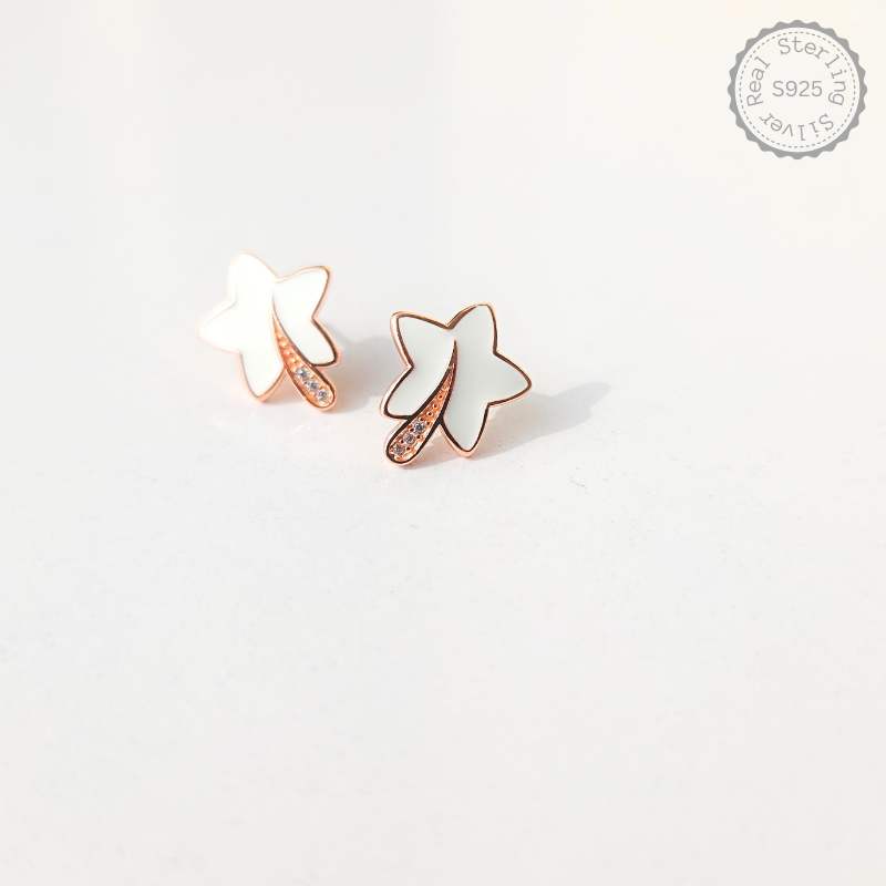 Rose Gold Flower CZ 925 Silver Earrings | Silvra™