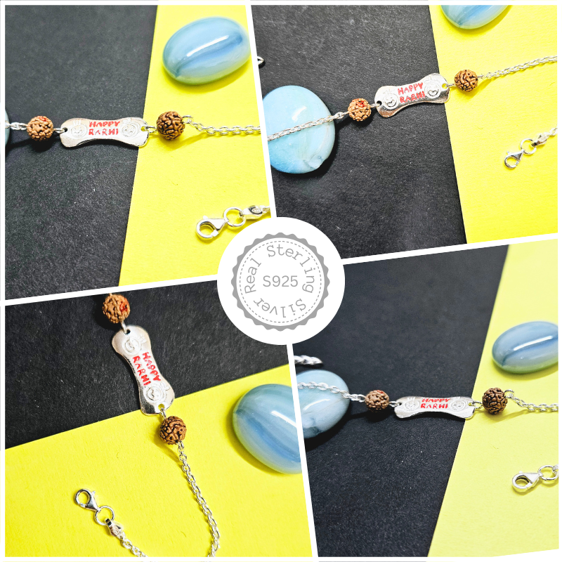 925 Silver Chain Rakhi with Rudraksha