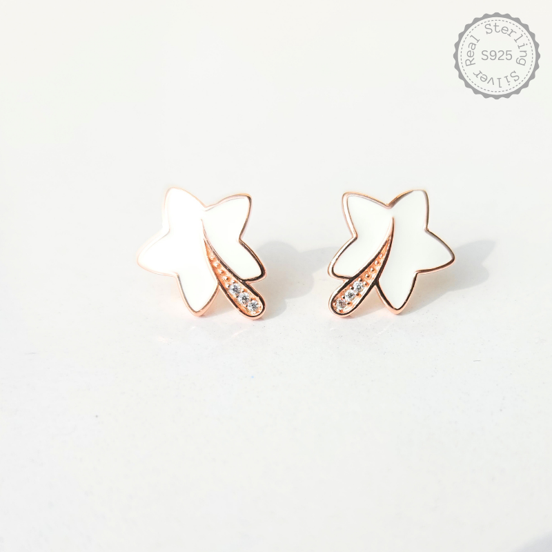 Rose Gold Flower CZ 925 Silver Earrings | Silvra™