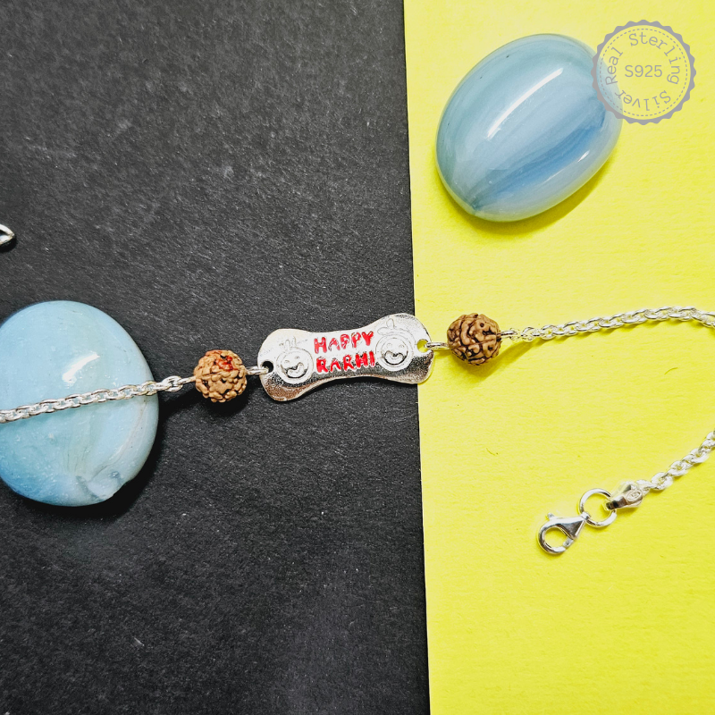 925 Silver Chain Rakhi with Rudraksha