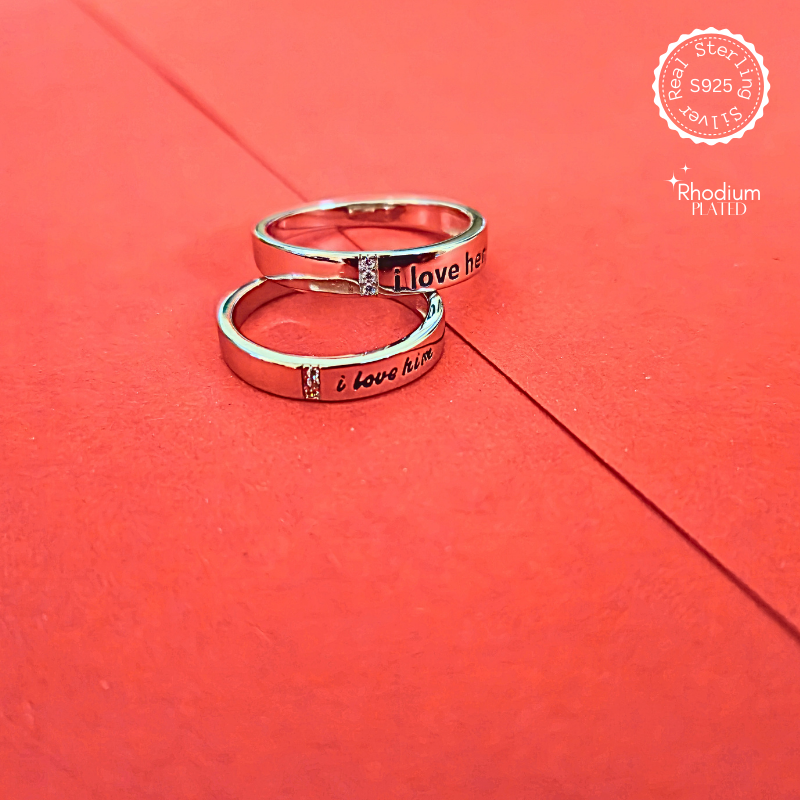 I Love Him/Her 925 Silver Couple Band – alternate view