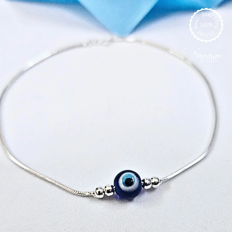 Evil Eye Anklets – 925 Sterling Silver with Rhodium Plating