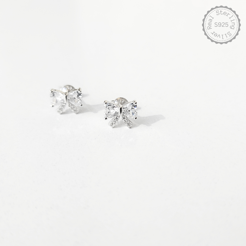Silver Zircon Floral Knot Earrings
