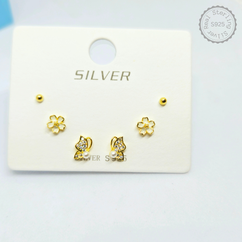 Premium 925 Sterling Silver 3 Hole Earring Set Golden – alternate view