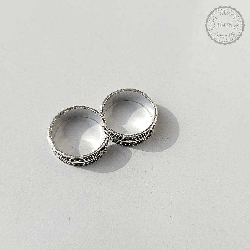 Oxidised 925 Silver Three lines Pattern Toe Rings