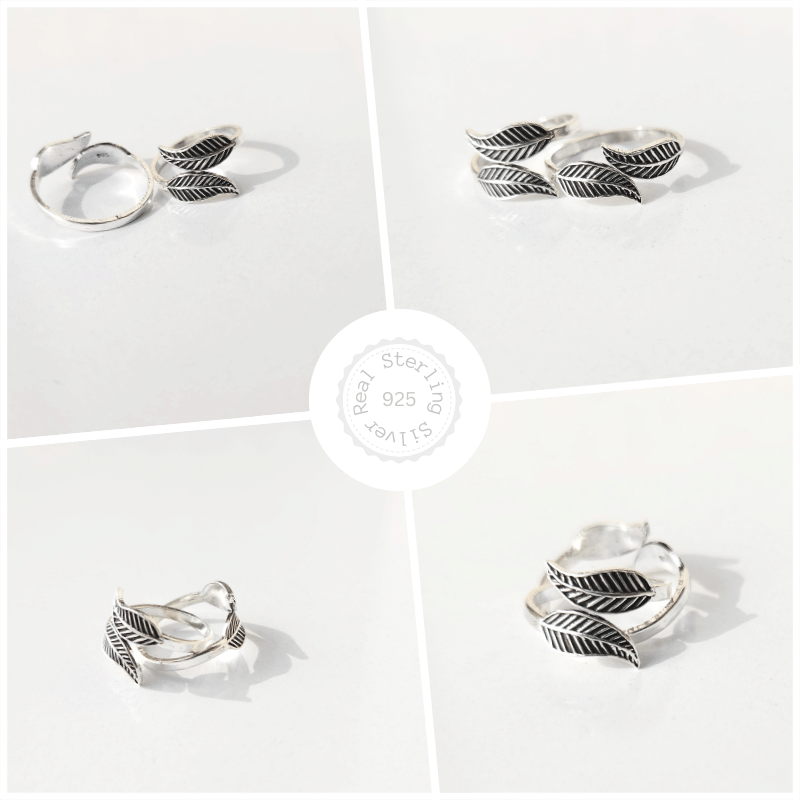 Oxidised 925 Silver Leaf Toe Rings Top Open