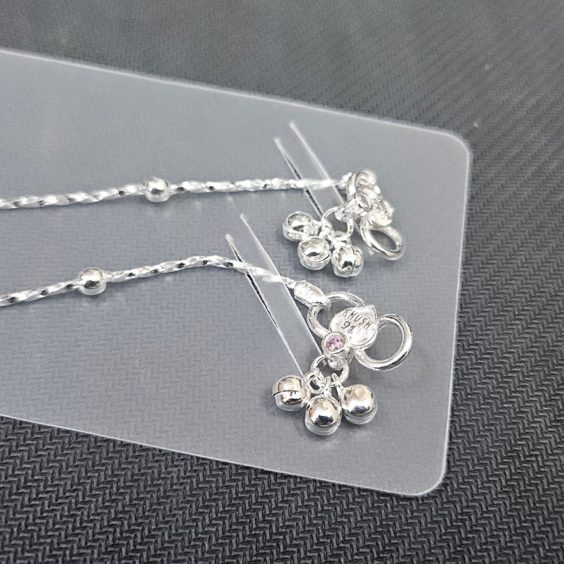 Fancy Card Payal with Pink Stone in Pure Silver