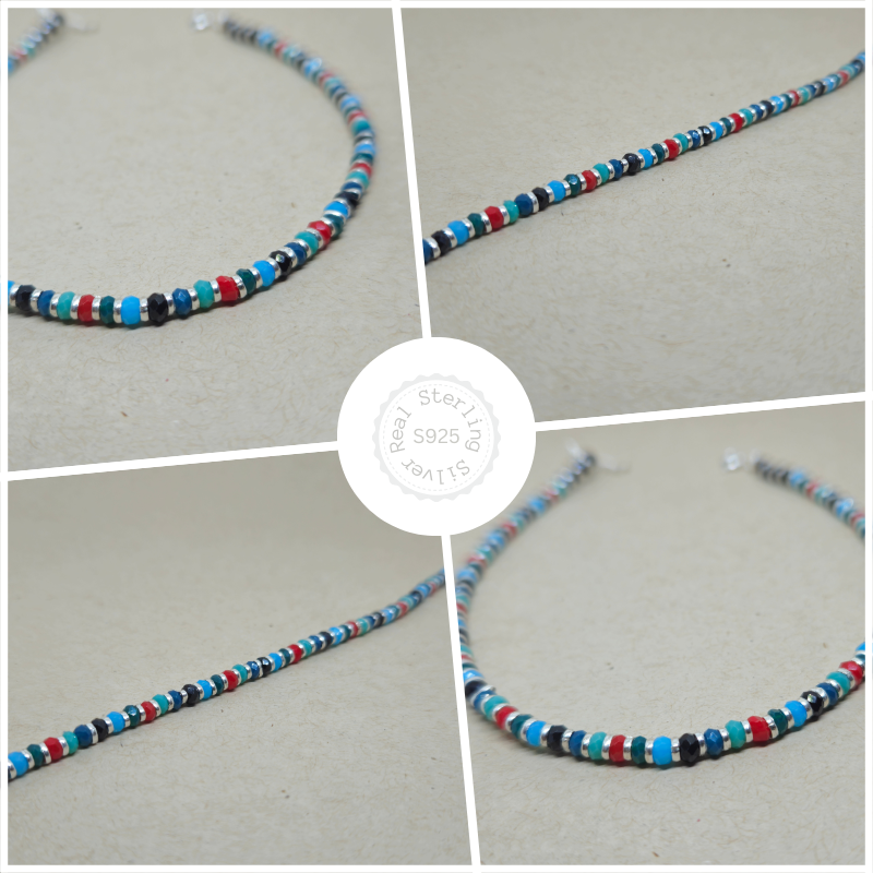Multi Colour Beads Silver Anklet