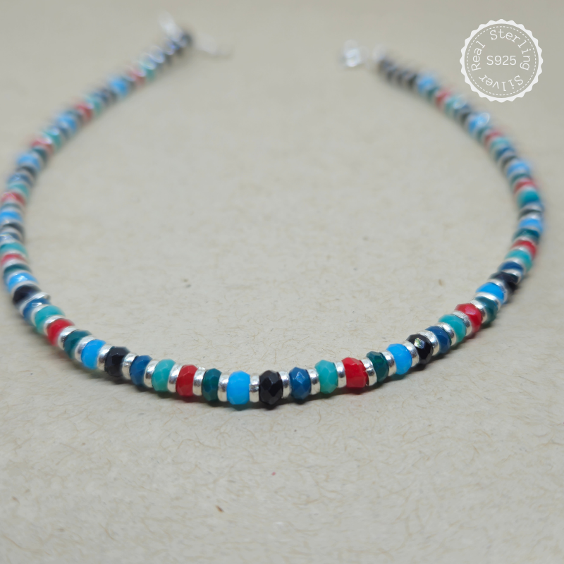 Multi Colour Beads Silver Anklet