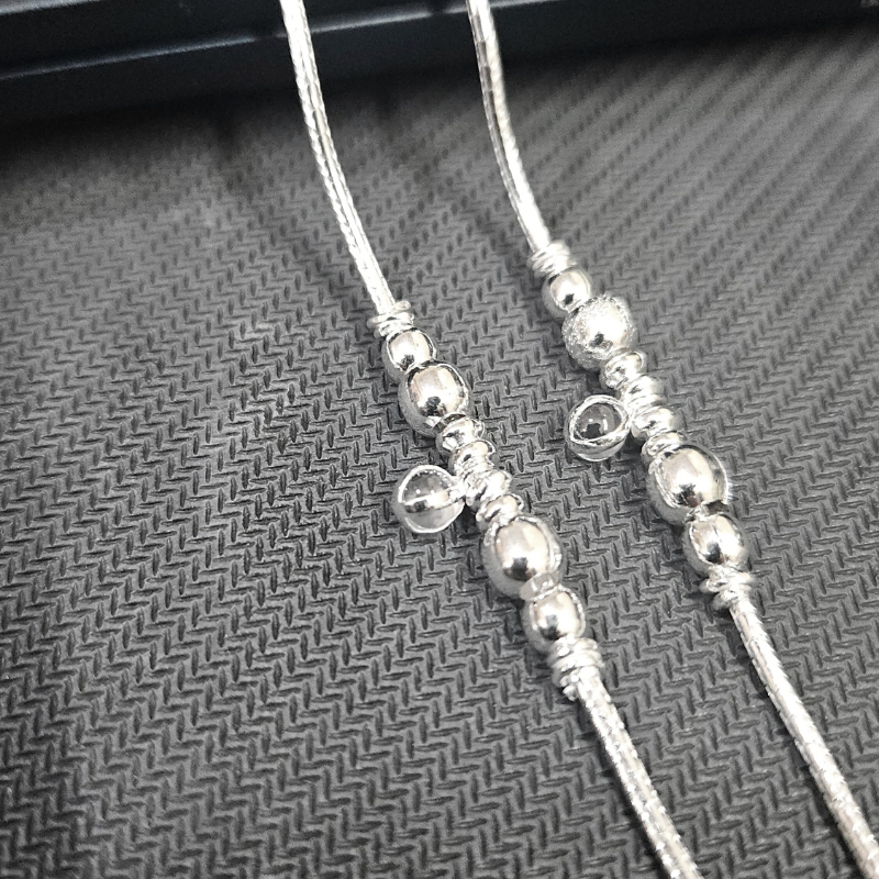 fancy Beads with Crystal Pure Silver Payal