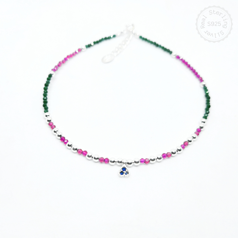 Green and Red Beads Silver Nazariya Anklet – alternate view