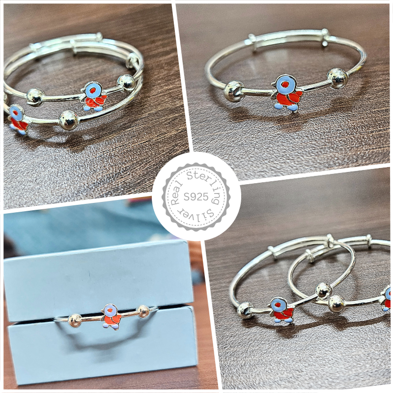925 Silver Adjustable Baby Kada with Bird Symbol
