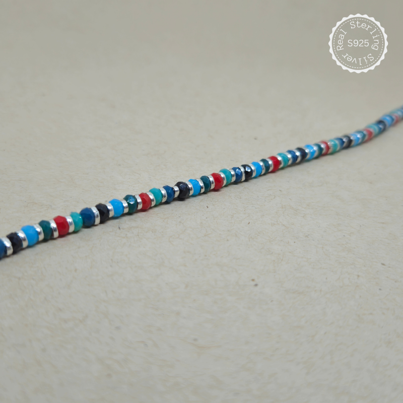 Multi Colour Beads Silver Anklet