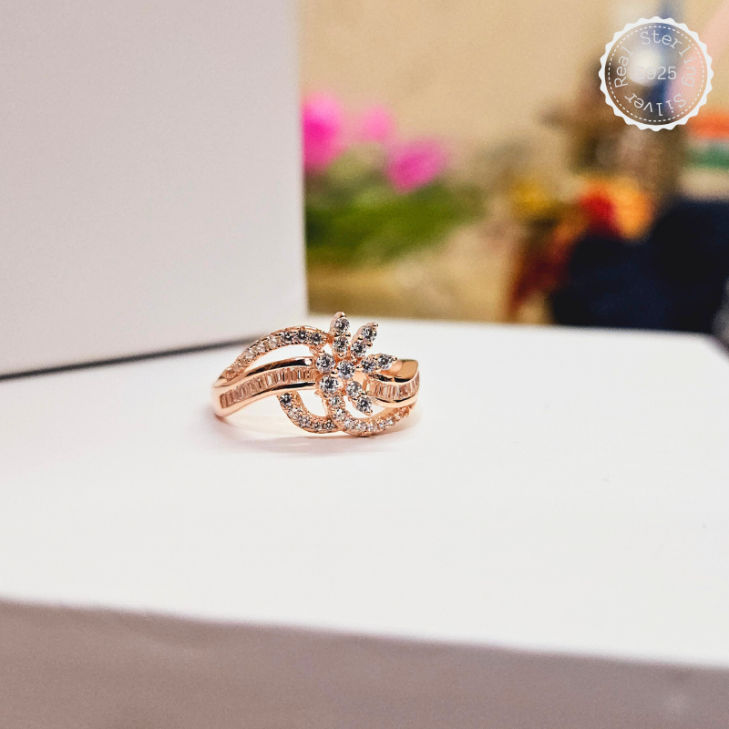 Premium Rose Gold 925 Silver Ring Floral Glory
