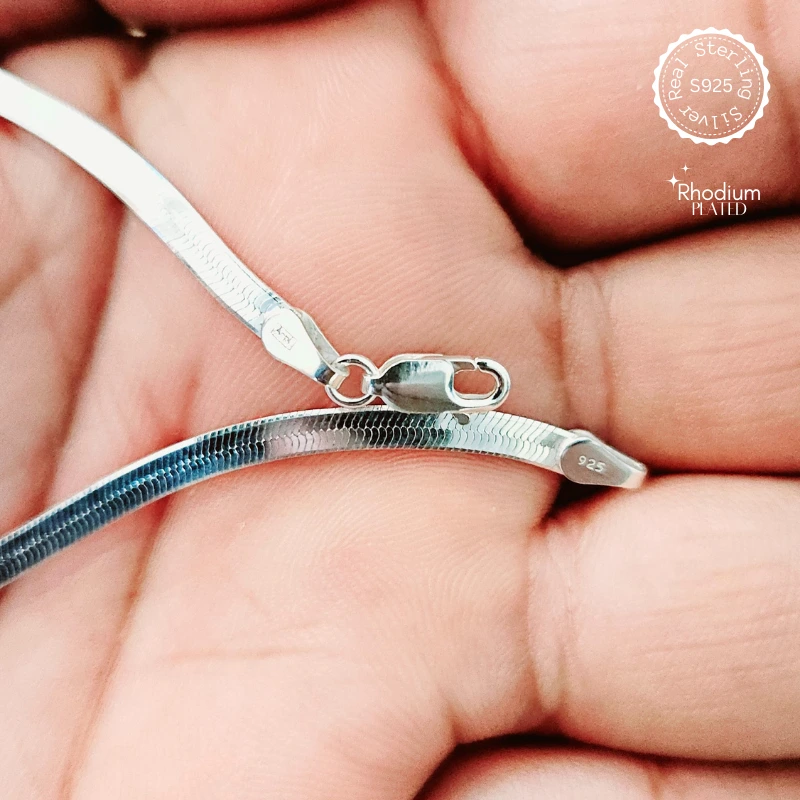 925 Sterling Silver Snake Flat Anklet With Rohdium Plating – alternate view
