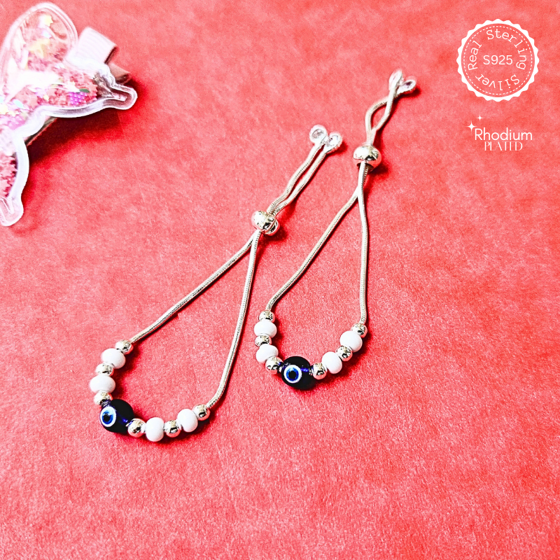 Evil eye Adjustable Anklets with White Beads for kids